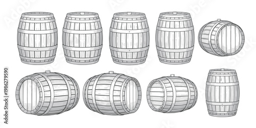 Wooden Barrels Collection Different Angles casks kegs