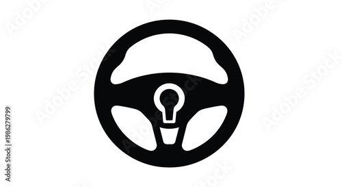 Simple black icon depicting a circular steering wheel with a central hub