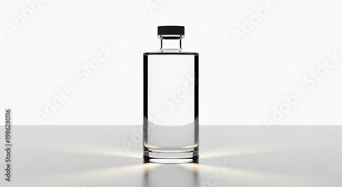 Clear glass bottle isolated on white background with reflection