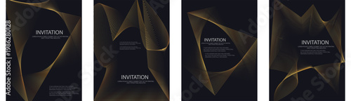 Golden Luxury invitation card background, Premium geometric triangle figures gold frame typography design. Elegant Template for advertising, gala card, grand opening, party invitation, layout big set.