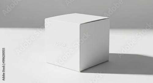 Minimalist white cube box presentation for product display on a neutral background