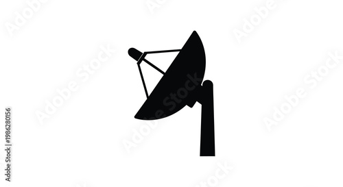 Simple black silhouette of a satellite dish pointing to the sky