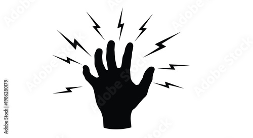 A black silhouette of a hand with lightning bolts emanating from it