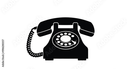 A black silhouette of a vintage rotary dial telephone