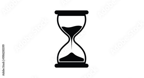 Simple black silhouette of a classic hourglass with sand flowing downward