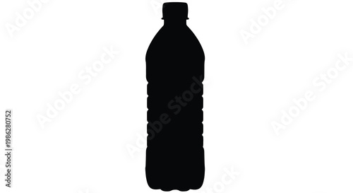 Silhouette of a plastic water bottle against a stark white background
