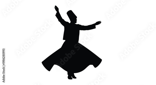 Silhouette of a whirling dervish performing a sacred sufi dance