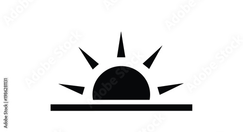 Simple black sun icon with radiating lines over a horizon