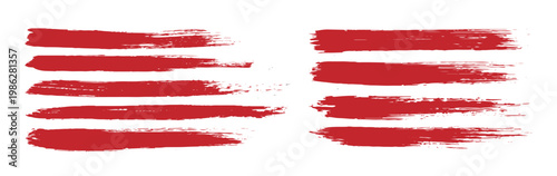Straight red ink vector lines pack. Bloody color long and round hand-drawn brushstroke text highlights  frames  circles. Asian calligraphy Paint brush
