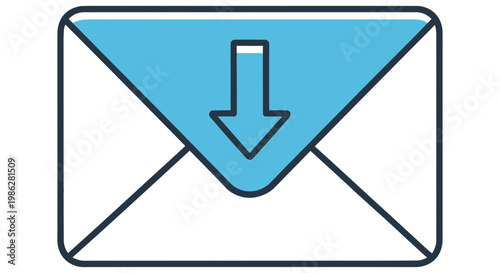 Line art email envelope with a downward arrow for receiving messages