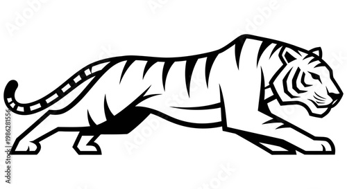 Fierce tiger silhouette depicted in a sharp black and white style