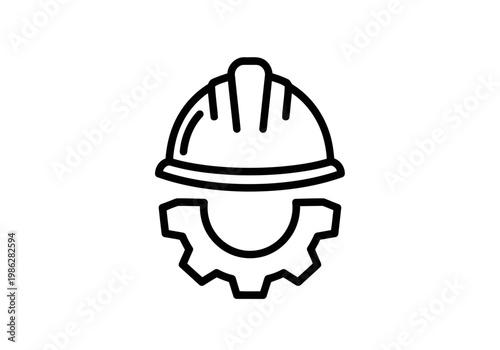  A very important black line drawing of a hard hat and a unique looking half gear upon it