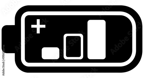 Minimalist black battery icon showing partial charge on white background