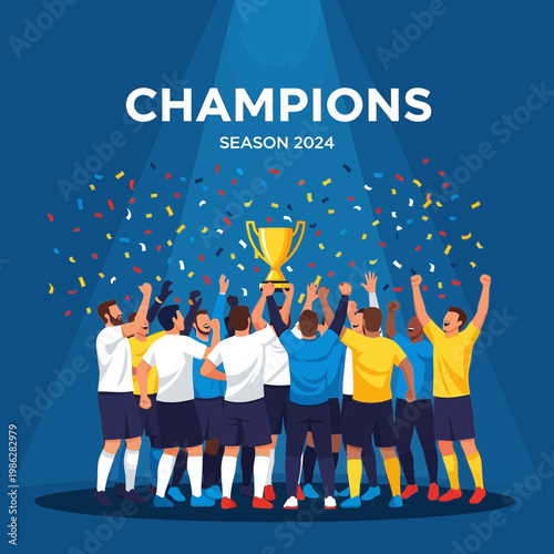 Triumphant Soccer Team Celebrates Championship Victory With Trophy And Confetti
