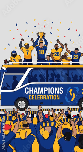 Triumphant Team Celebrates Victory Aboard Parade Float Amidst Jubilant Crowd
