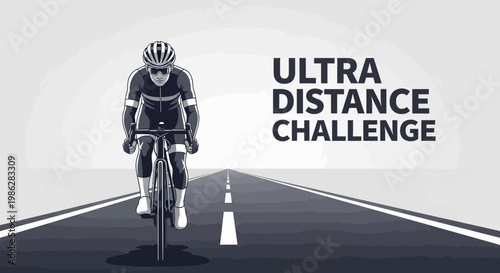 Ultra Distance Challenge: Cyclist Navigating Endless Road, Achieving Extreme Endurance Goals