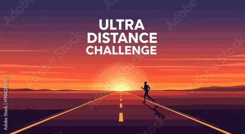 Ultra Distance Challenge: The Silhouette Of A Runner On A Road During Sunset