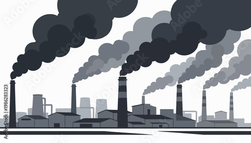 Smokestacks Billowing Dark Smoke from Industrial Factory