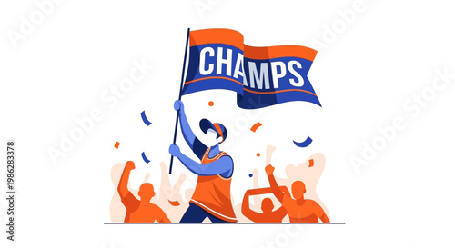 Triumphant Team Celebration With a Flag Honoring The Champions Victory in The Arena