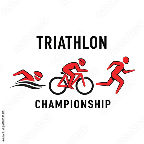 Triumphant Triathlon Championship Icon: Depicting Swimming, Cycling, and Running in Dynamic Action