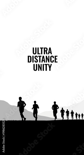 Ultra Distance Unity Runners Silhouette Against Mountainous Landscape