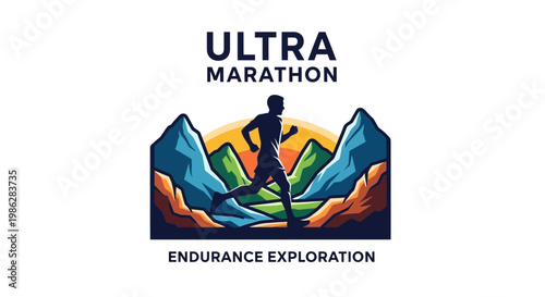 Ultra Marathon Athlete Silhouetted Against a Scenic Mountain Landscape Illustration