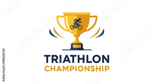 Trophy Illustrating Triathlon Competition Championship with Cycling Sport Elements
