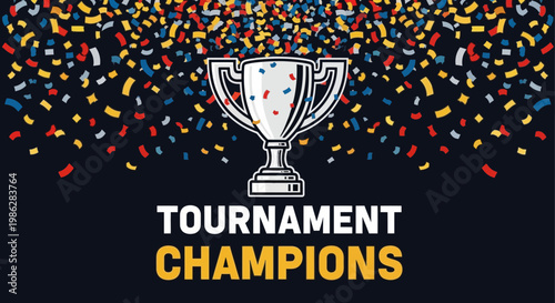 Trophy Symbolizing Championship Victory with Colorful Confetti Celebration and Title Display