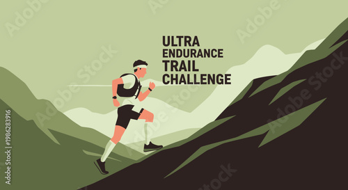 Ultra Endurance Trail Run Depicting a Runner Challenging Mountain Terrain Illustration