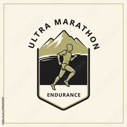 Ultra Marathon Emblem Illustrating Endurance, Mountains, and the Spirit of Competition