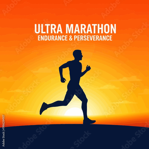 Ultra Marathon Endurance And Perseverance Runner Silhouette At Sunset