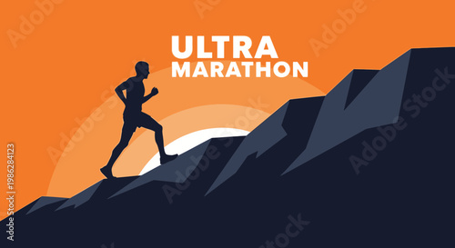 Ultra Marathon Athlete Ascending Mountain, Endurance, Competition, And Achievement Illustration