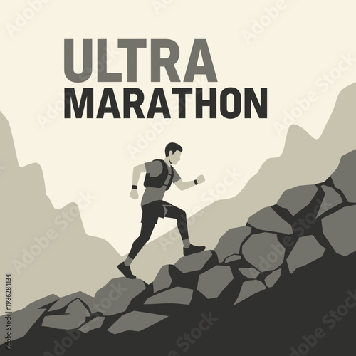 Ultra Marathon Athlete Ascending Rugged Terrain, Achieving Peak Endurance and Overcoming Challenges