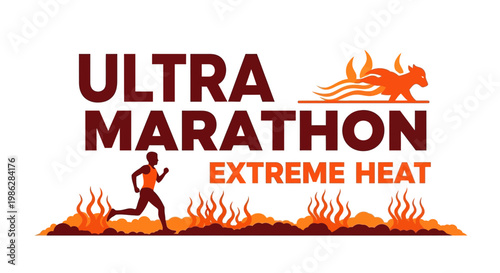 Ultra Marathon Illustration Depicting Intense Heat and Endurance Training on a White Background