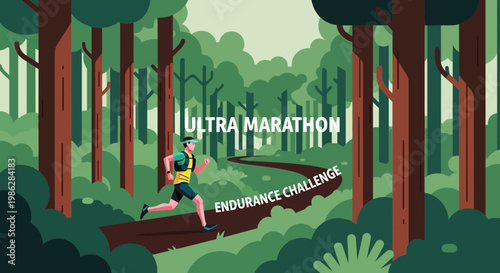 Ultra Marathon Athlete Challenging Themselves Through Forest Endurance Race