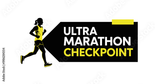 Ultra Marathon Athlete Silhouette Near Checkpoint With Vibrant Color and Clean Design
