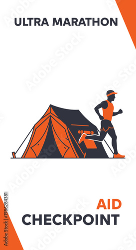 Ultra Marathon Runner Arrives At Scenic Aid Checkpoint With Tent