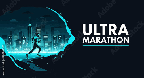 Ultra Marathon Runner Against Neon Cityscape Sky