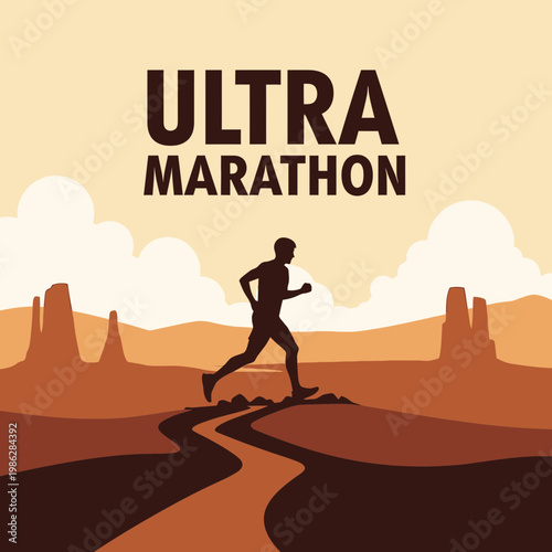 Ultra Marathon Athlete Silhouette Running in the Desert Landscape with Sandstone Formations