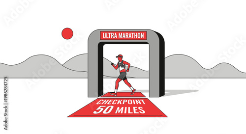 Ultra Marathon Runner Passing Checkpoint Sign: 50 Mile Milestone for Endurance Athletes