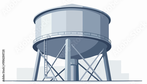 Industrial Water Tower Minimalist Flat Illustration Asset