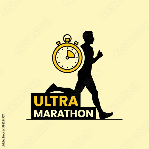 Ultra Marathon Runner Silhouette With Stopwatch Timing Race Concept For Branding And Design