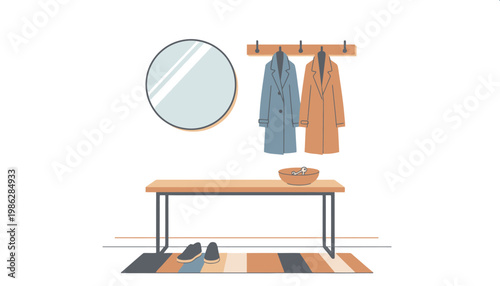 Entryway Modern Interior with Coat Rack and Shoes Vector
