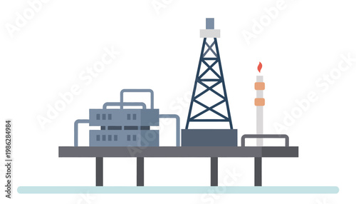 Oil Rig Platform at Sea Minimalist Design Illustration