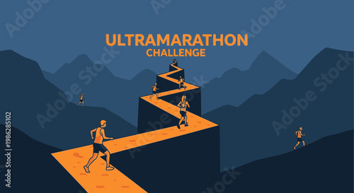 Ultra Marathon Runners Challenging Themselves on a Difficult Mountain Course Endurance Race