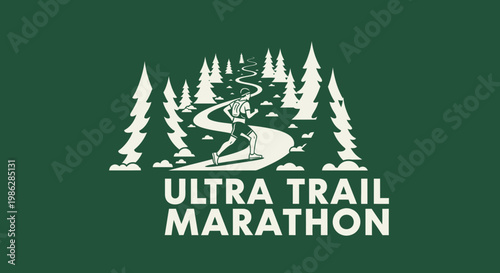 Ultra Trail Marathon Logo Depicting A Runner Navigating A Winding Forest Path