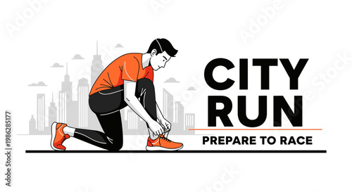 Urban Athlete Preparing For City Run, Lacing Shoes, Ready For Fitness Race