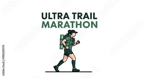 Ultra Trail Marathon Runner Illustrated on a White Backdrop for Athletic Competition
