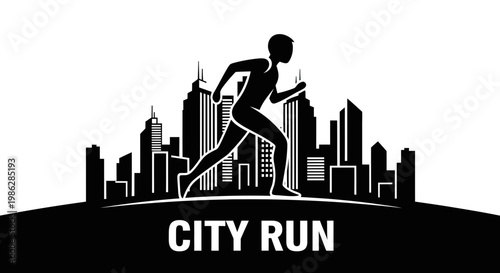 Urban Athlete Running Silhouette Amidst Cityscape Concept Sport Fitness Exercise Visualization
