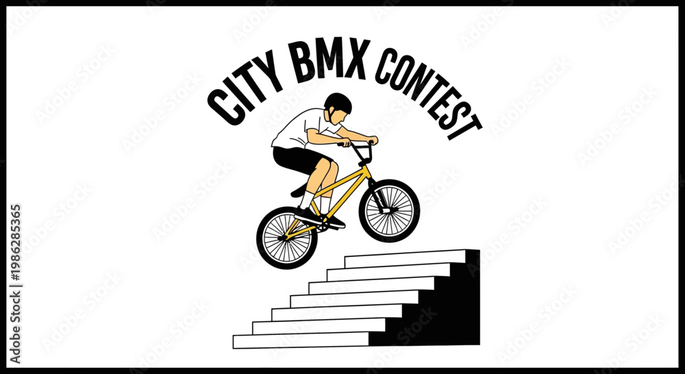 Fototapeta premium Urban Bmx Competition Rider Performing Stunt Above Staircase